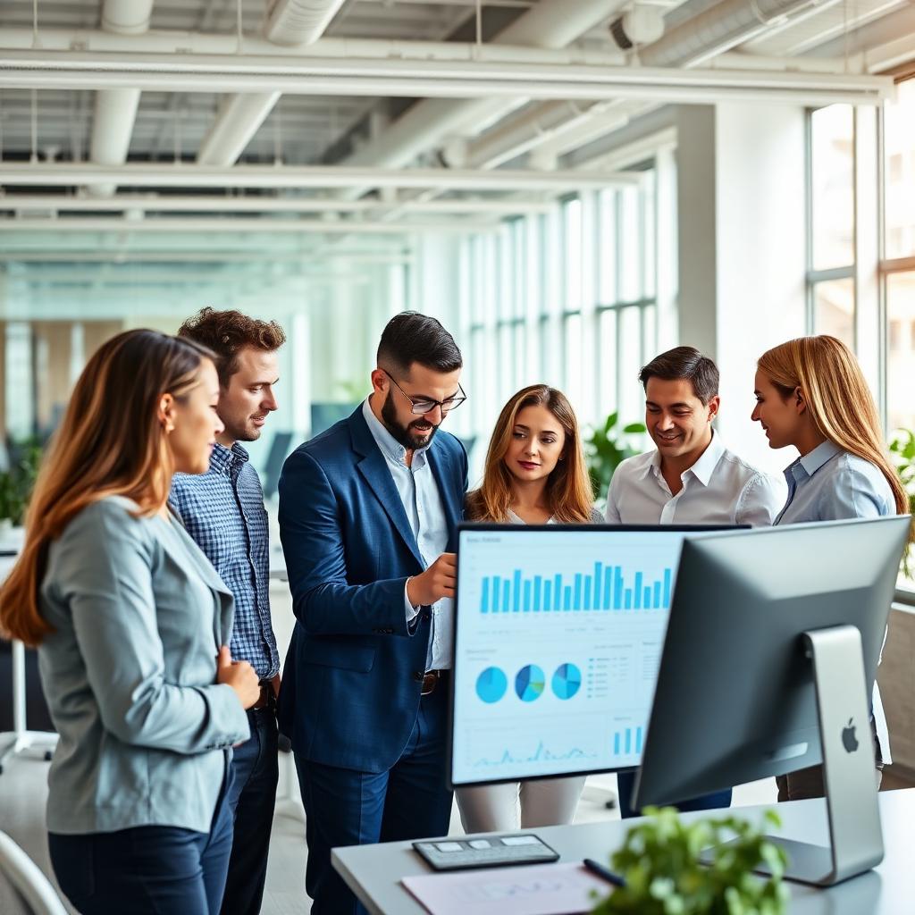Time de consultores analisando dados de logística em escritório moderno